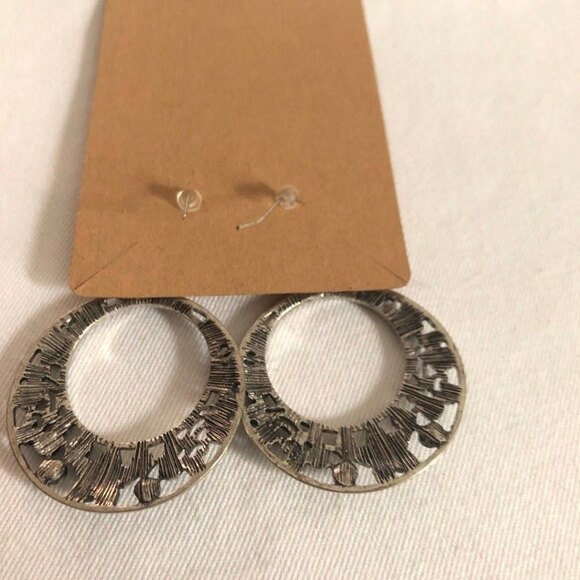 Ornate Open Circle Star Rhinestone Pierced Dangle Earrings - Picture 4 of 7